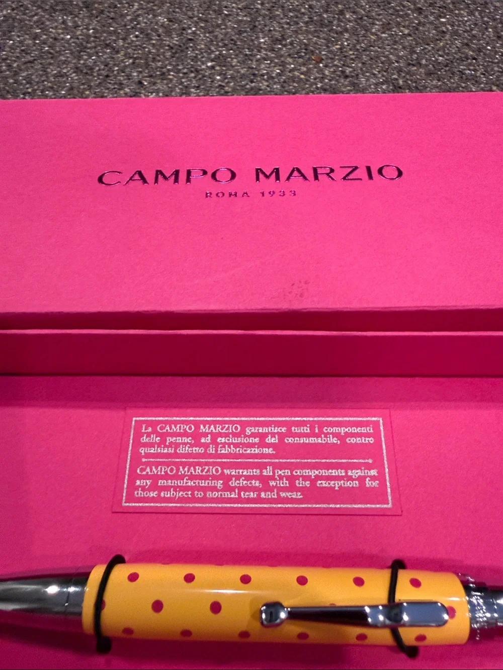 Campo Marzio Mipo Yellow Polka Dot Ballpoint Pen with Pink Gift Box